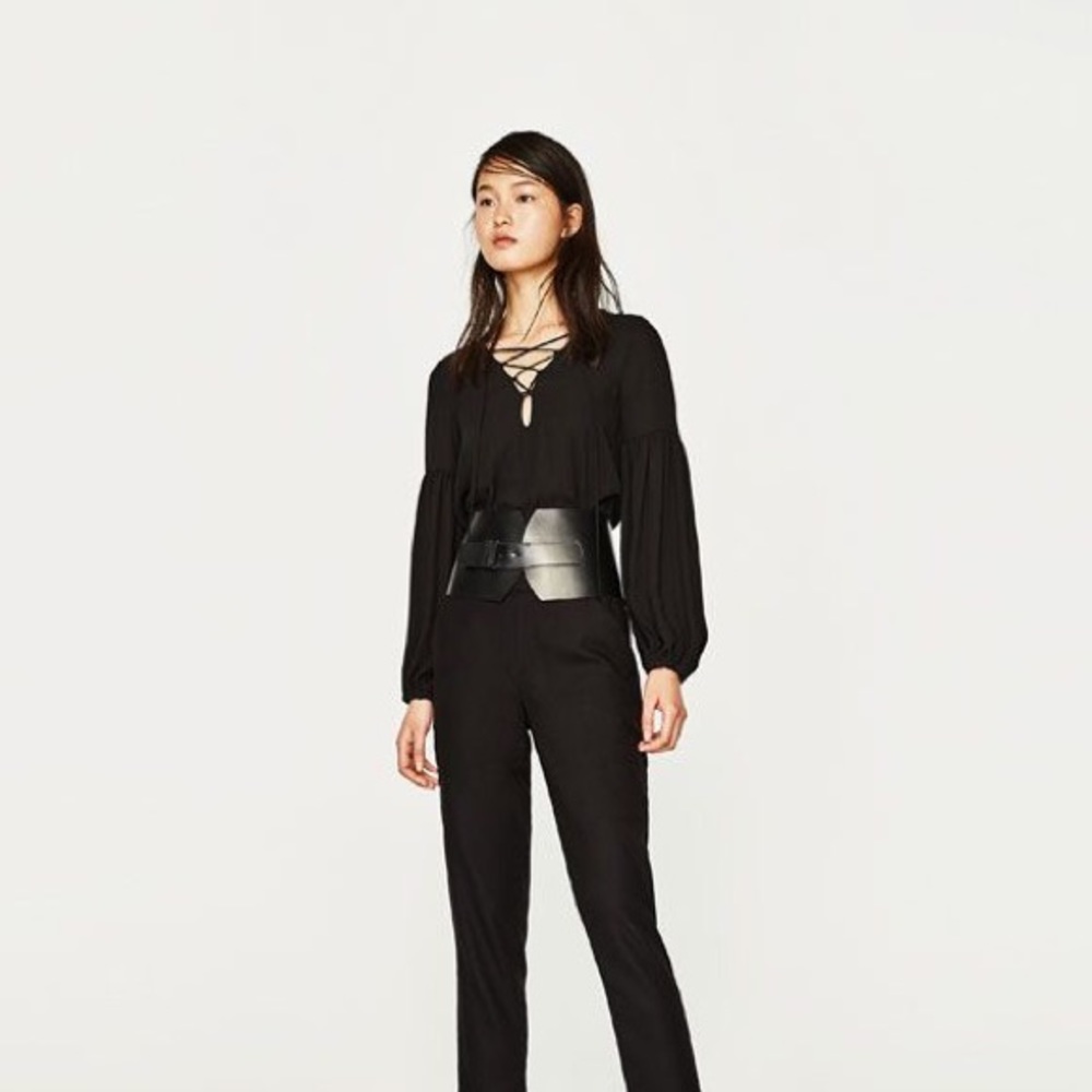 Zara puff sleeve lace up bodysuit
